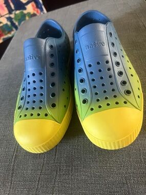 Native Shoes Kids Water Shoes in Blue, Green & Yellow